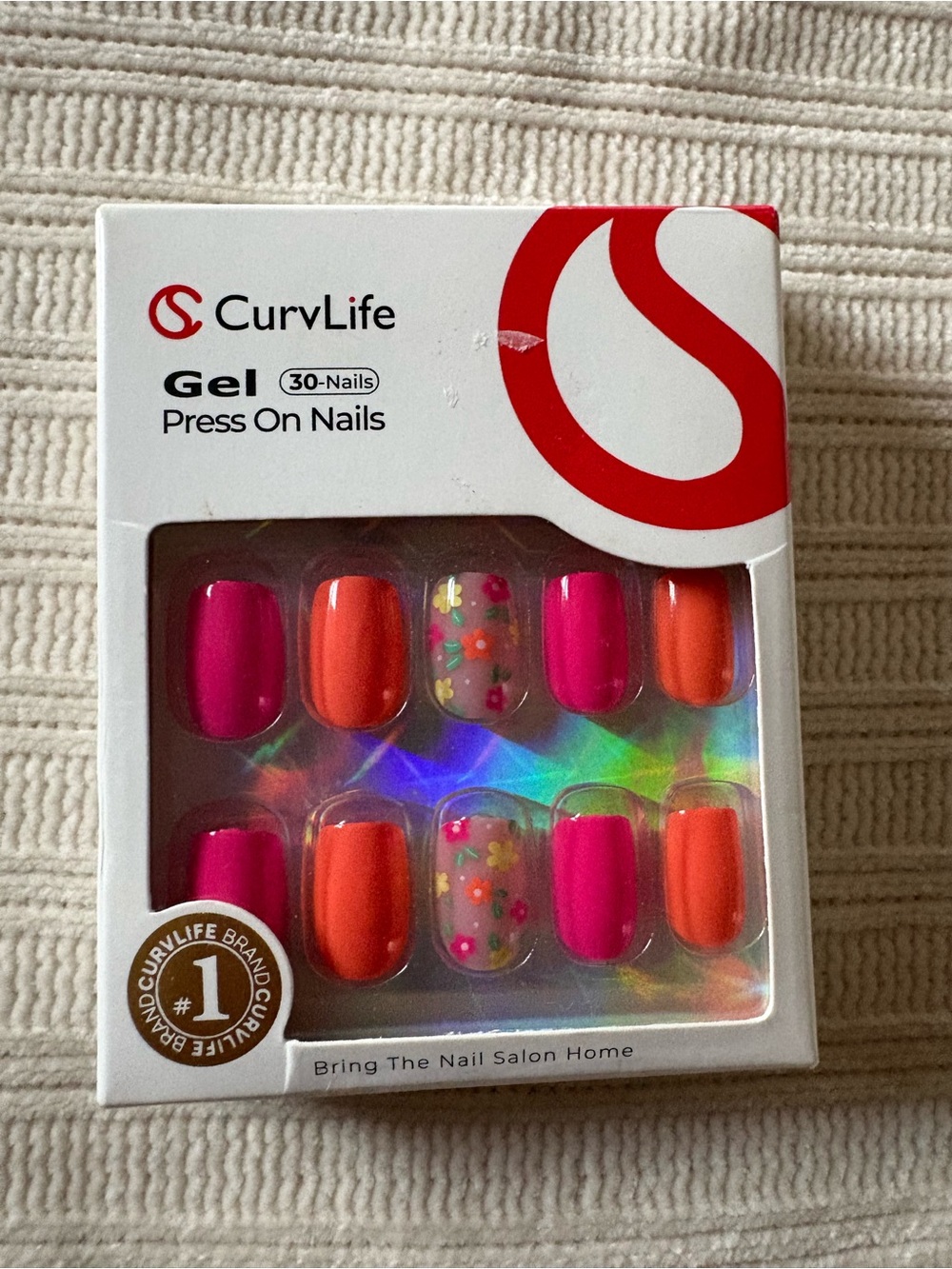 Curvlife Press-On Nails Set — Pink & Orange Floral